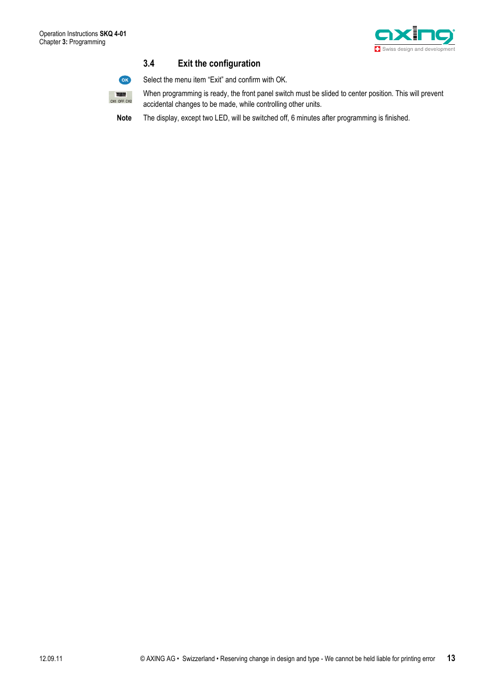 4 exit the configuration | AXING SKQ 4-01 User Manual | Page 13 / 16
