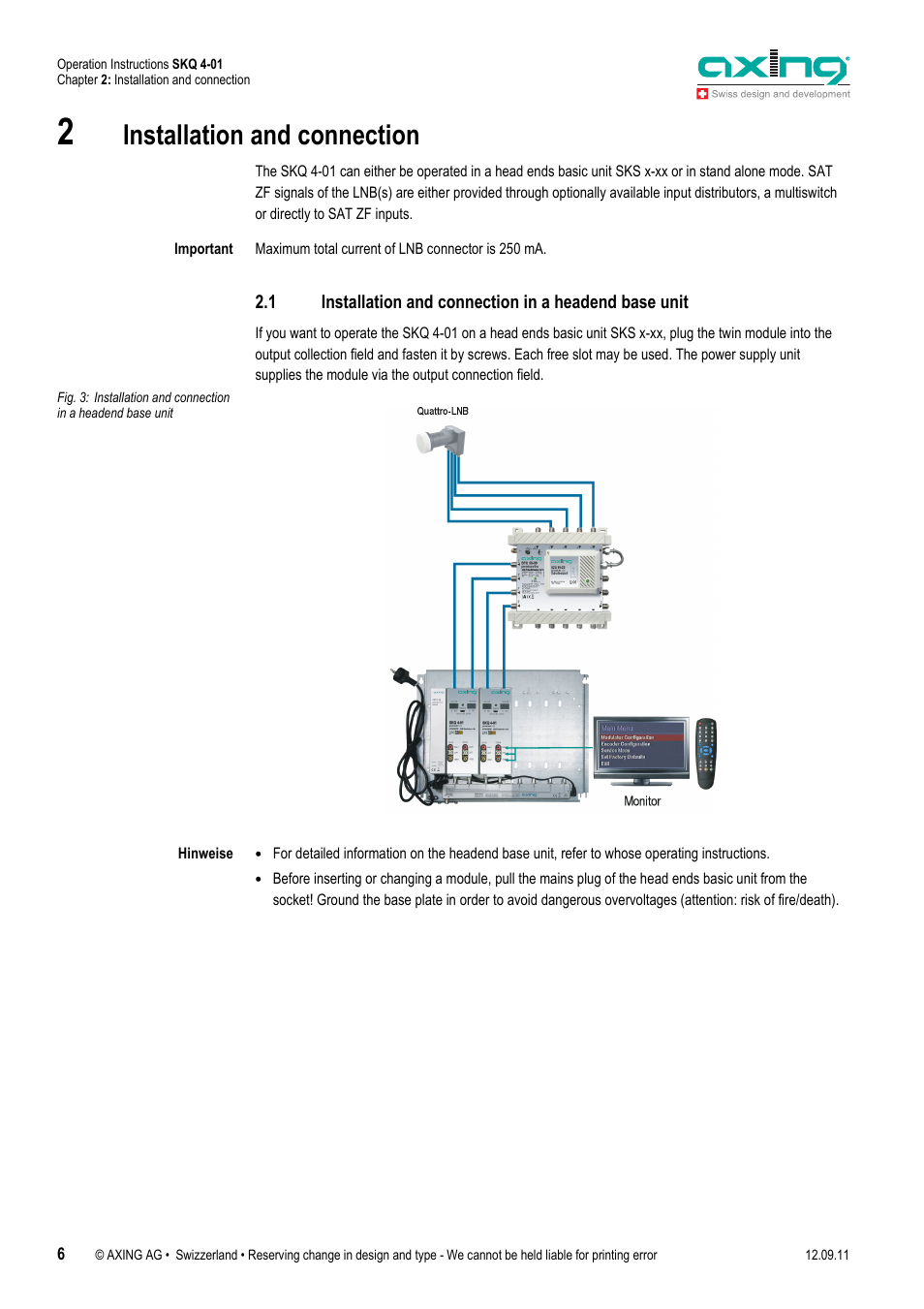 Installation and connection | AXING SKQ 4-01 User Manual | Page 6 / 16
