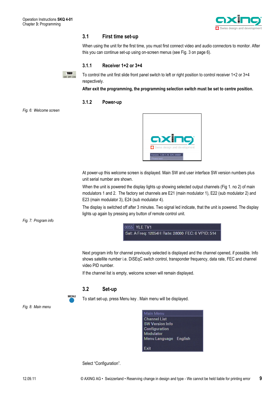 1 first time set-up, 2 set-up | AXING SKQ 4-01 User Manual | Page 9 / 16