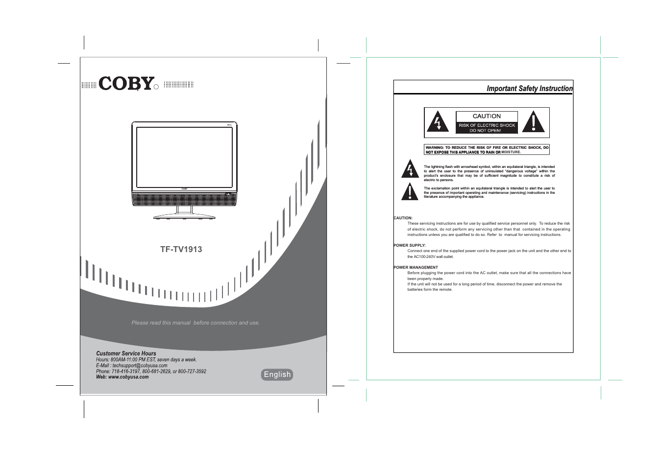 COBY TF-TV1913 User Manual | 9 pages