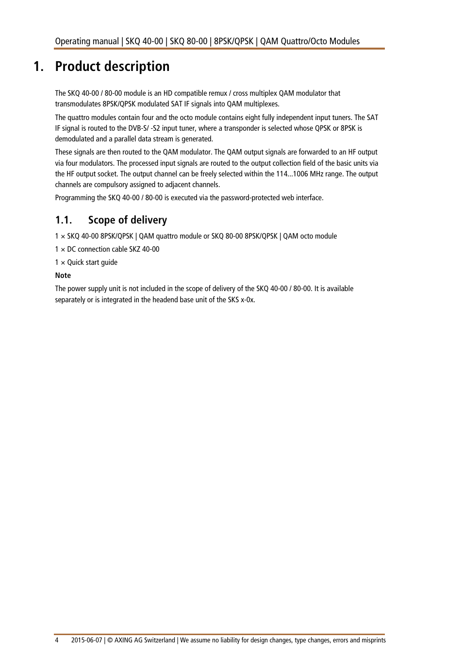 Product description, Scope of delivery | AXING SKQ-40-0x User Manual | Page 4 / 19