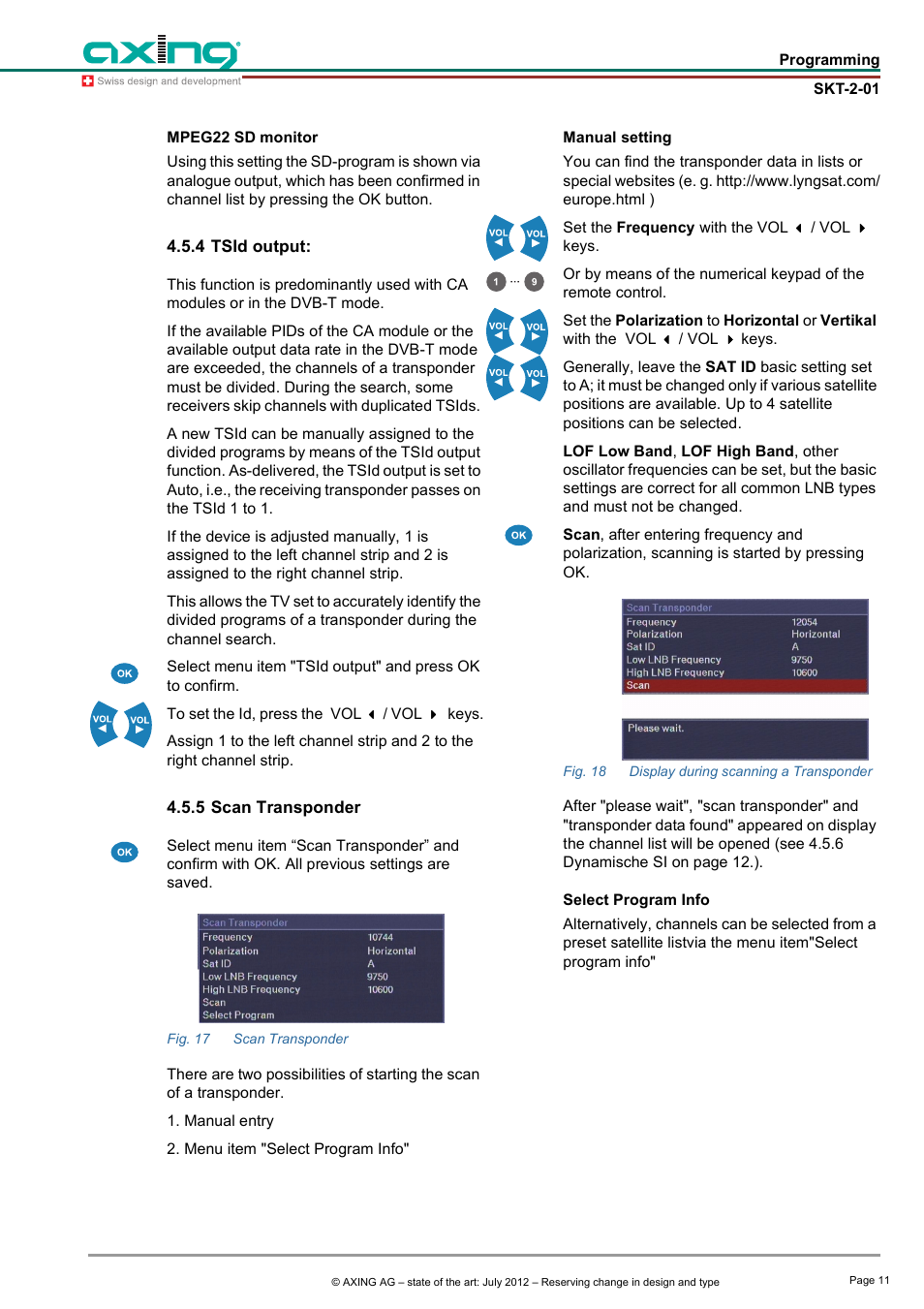 4 tsid output, 5 scan transponder, 4 tsid output: 4.5.5 scan transponder | AXING SKT 2-01 User Manual | Page 11 / 18