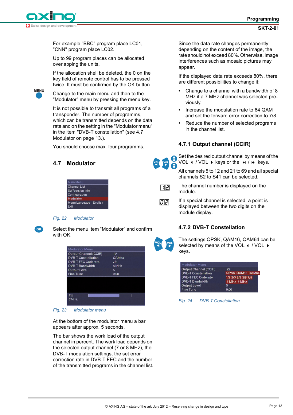 7 modulator, 1 output channel (ccir), 2 dvb-t constellation | Modulator, 1 output channel (ccir) 4.7.2 dvb-t constellation | AXING SKT 2-01 User Manual | Page 13 / 18