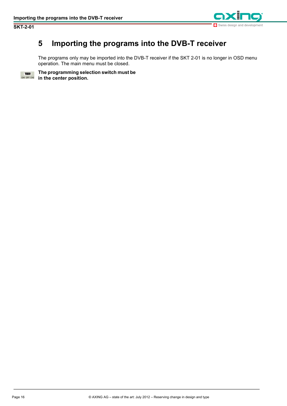 5 importing the programs into the dvb-t receiver, Importing the programs into the dvb-t receiver, 5importing the programs into the dvb-t receiver | AXING SKT 2-01 User Manual | Page 16 / 18