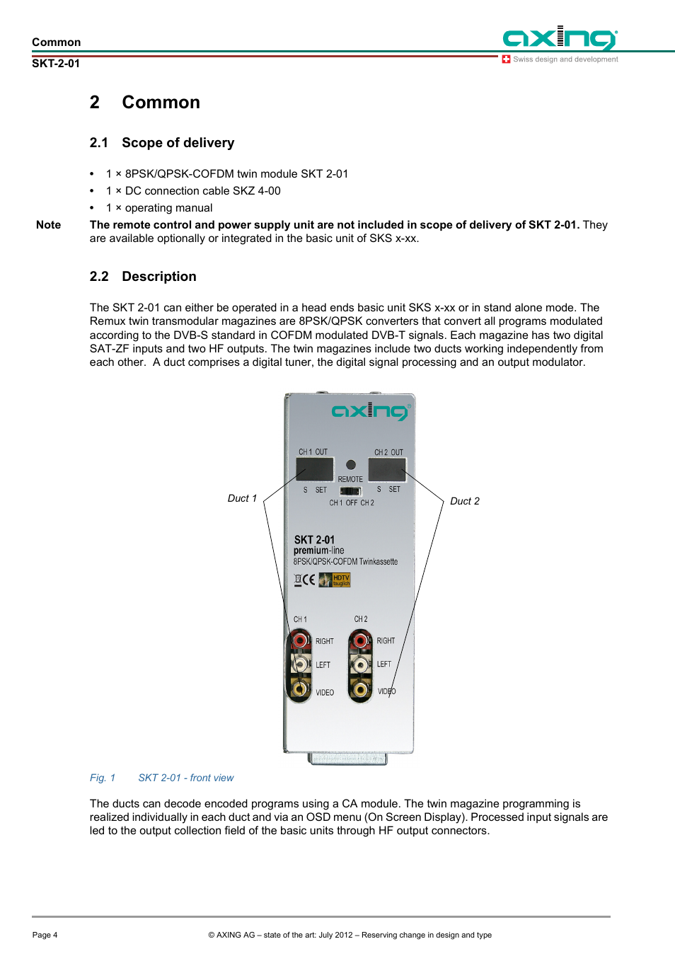 2 common, 1 scope of delivery, 2 description | Common, Scope of delivery, Description, 2common | AXING SKT 2-01 User Manual | Page 4 / 18