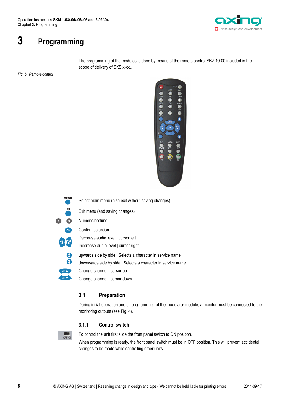 Programming | AXING SKM 1-03 User Manual | Page 8 / 20