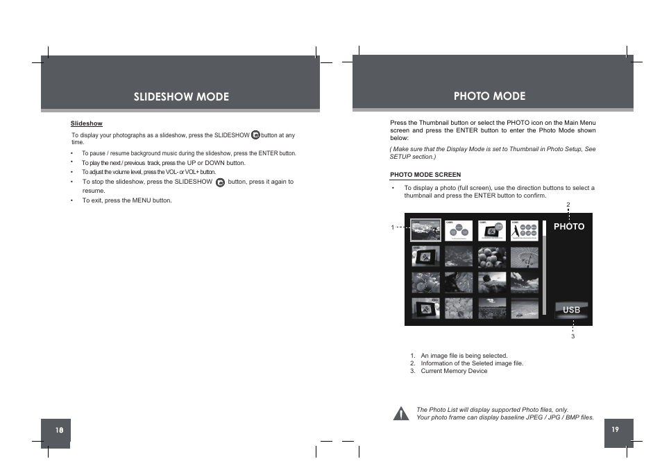 Photo mode, Slideshow mode | COBY DP860 User Manual | Page 10 / 18