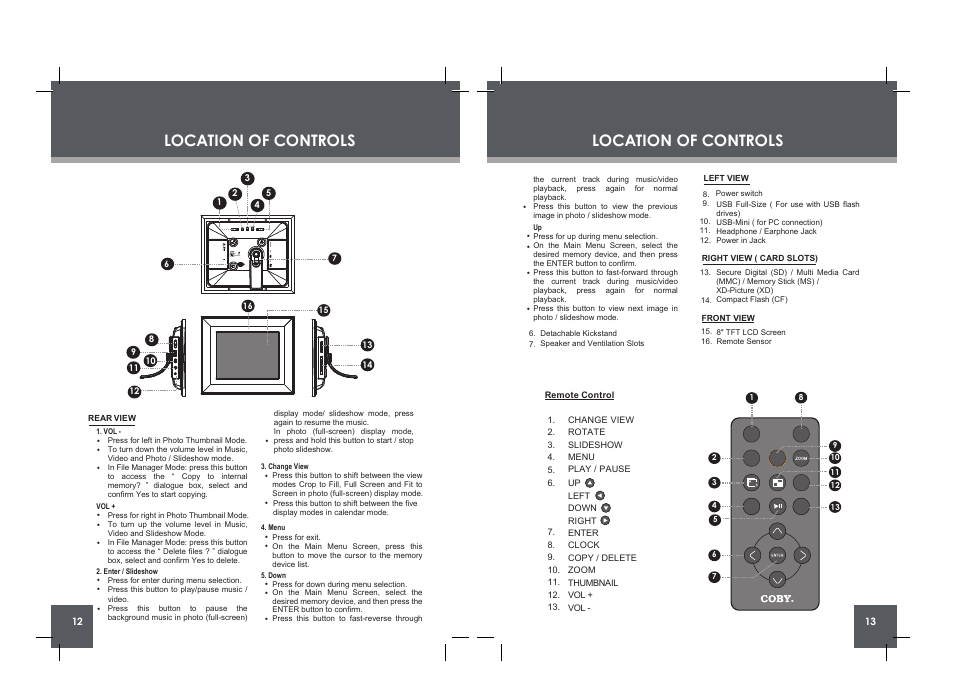 Location of controls | COBY DP860 User Manual | Page 7 / 18