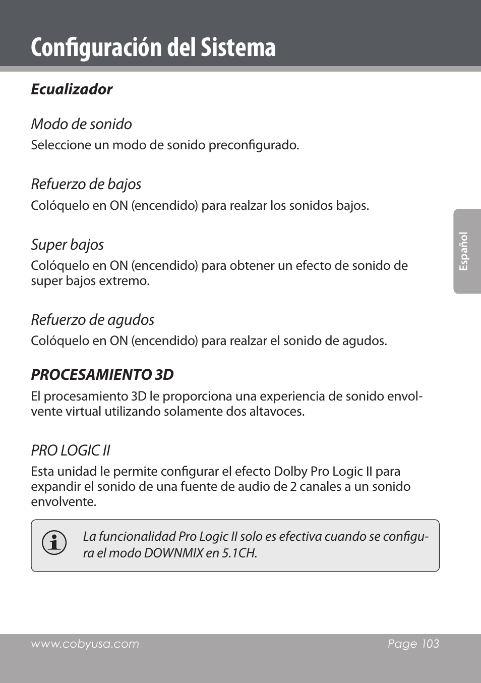 Configuración del sistema | COBY DVD978 User Manual | Page 103 / 190