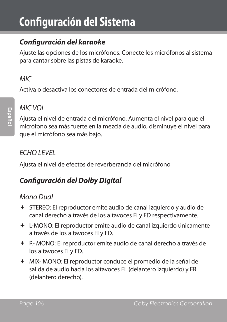 Configuración del sistema | COBY DVD978 User Manual | Page 106 / 190