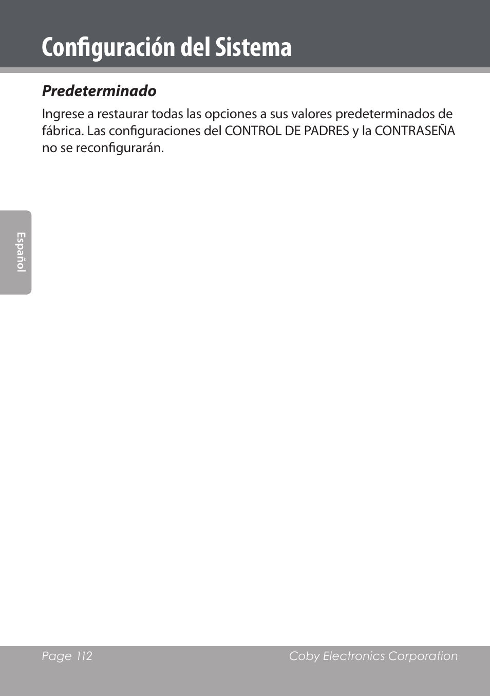 Configuración del sistema | COBY DVD978 User Manual | Page 112 / 190