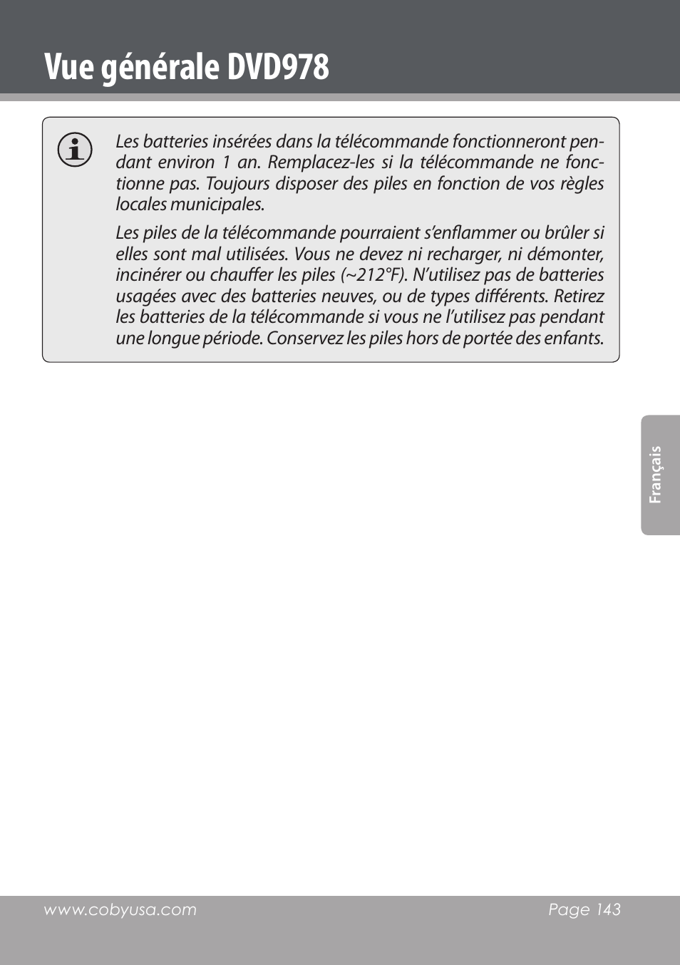 Vue générale dvd978 | COBY DVD978 User Manual | Page 143 / 190