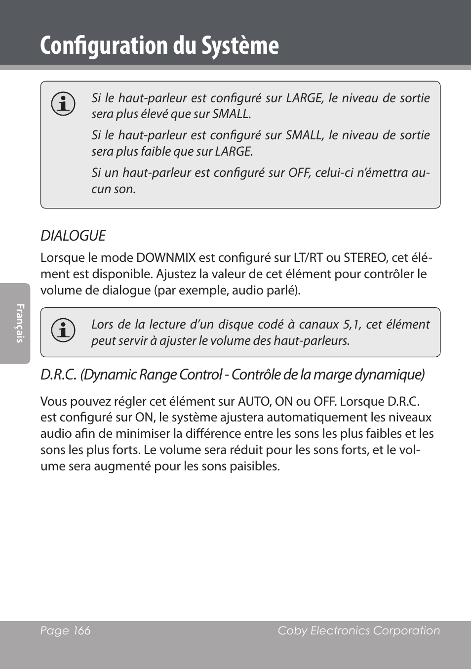 Configuration du système | COBY DVD978 User Manual | Page 166 / 190