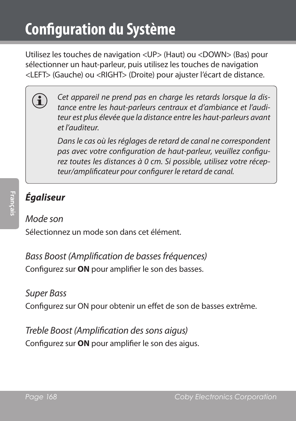 Configuration du système | COBY DVD978 User Manual | Page 168 / 190