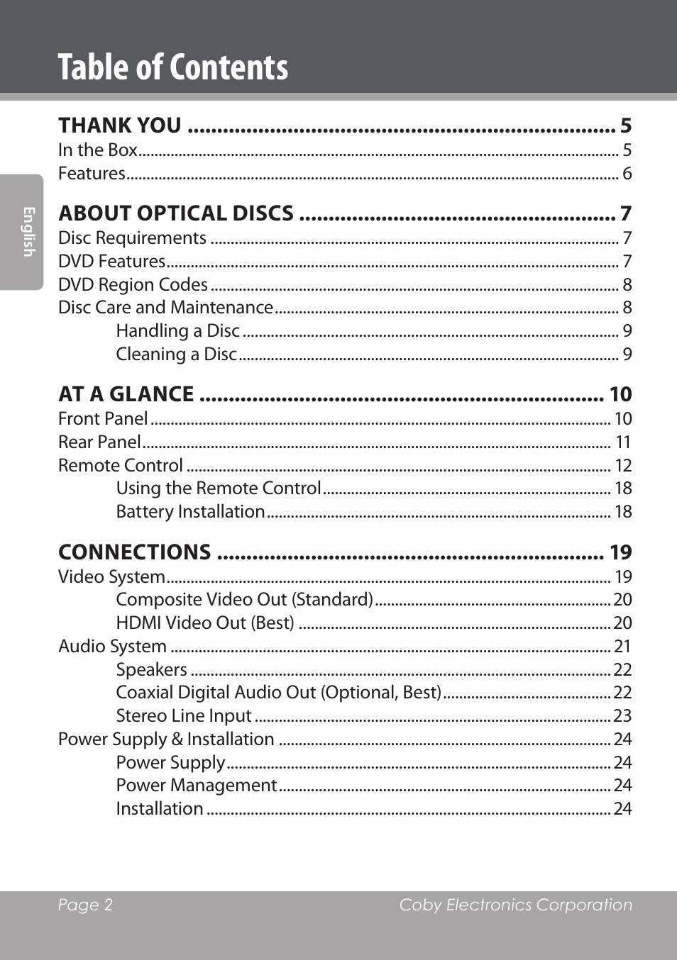 COBY DVD978 User Manual | Page 2 / 190