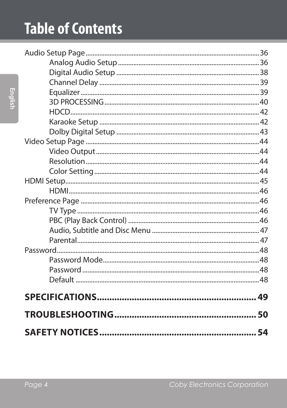 COBY DVD978 User Manual | Page 4 / 190