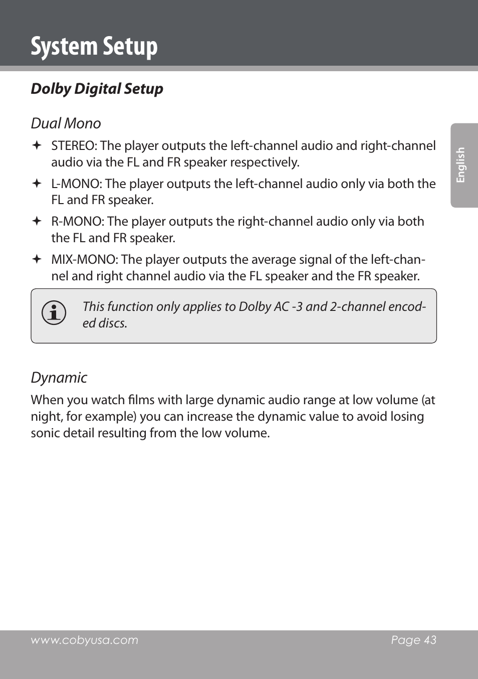 System setup | COBY DVD978 User Manual | Page 43 / 190