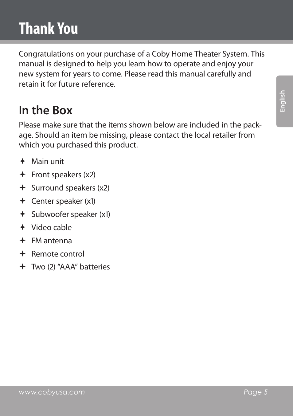 COBY DVD978 User Manual | Page 5 / 190