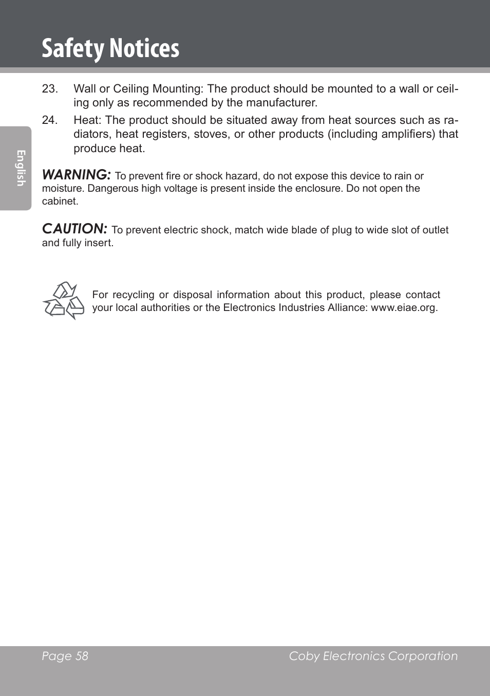 Safety notices | COBY DVD978 User Manual | Page 58 / 190