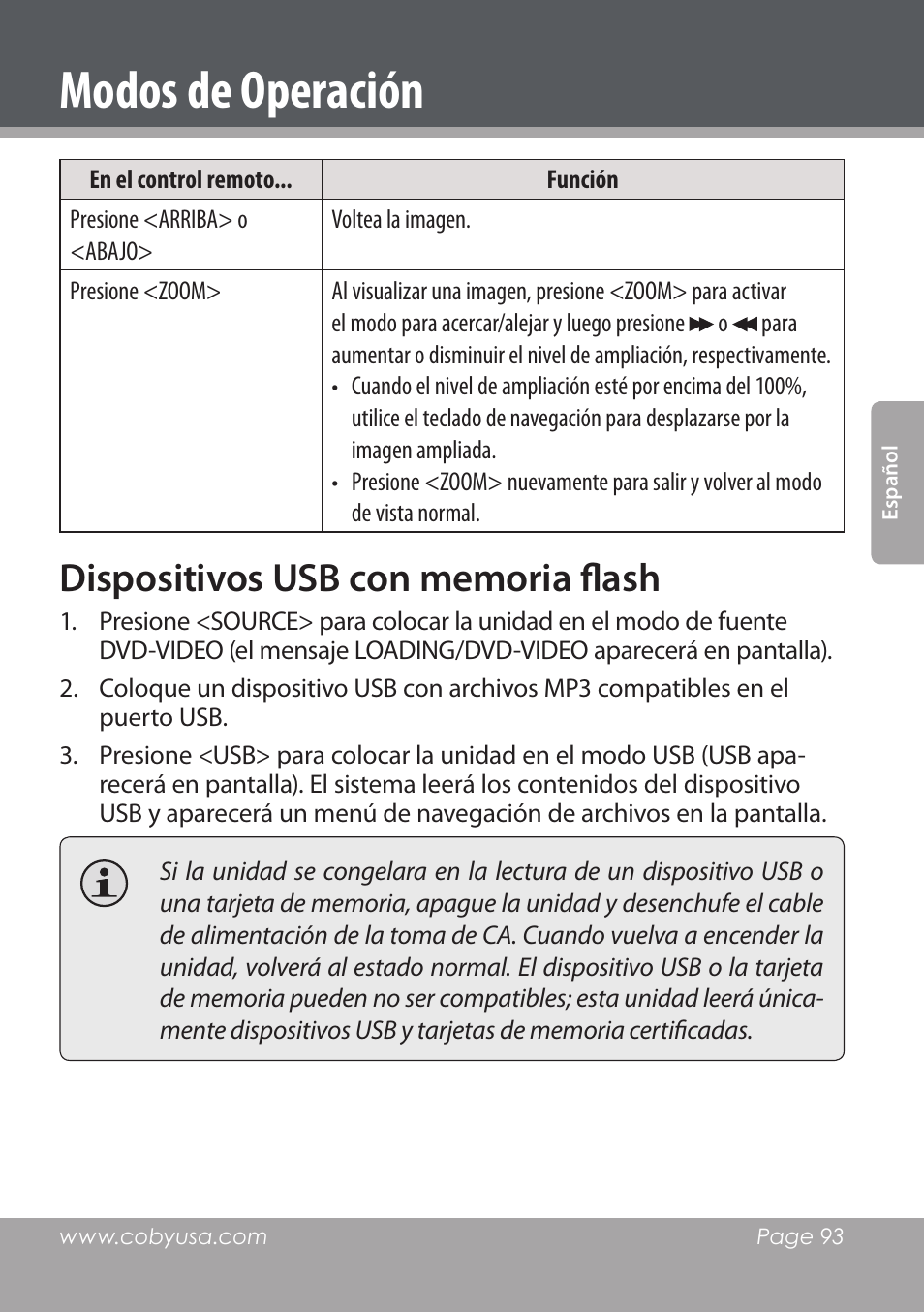 Modos de operación | COBY DVD978 User Manual | Page 93 / 190