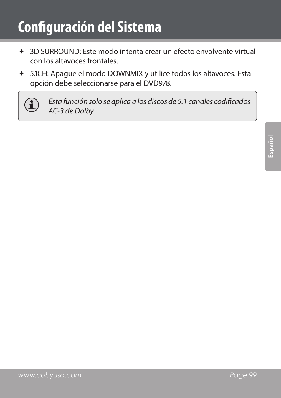 Configuración del sistema | COBY DVD978 User Manual | Page 99 / 190