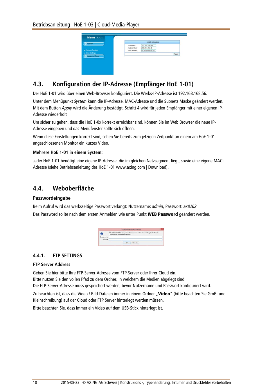 Konfiguration der ip-adresse (empfänger hoe 1-01), Weboberfläche | AXING HoE 1-03 User Manual | Page 10 / 67