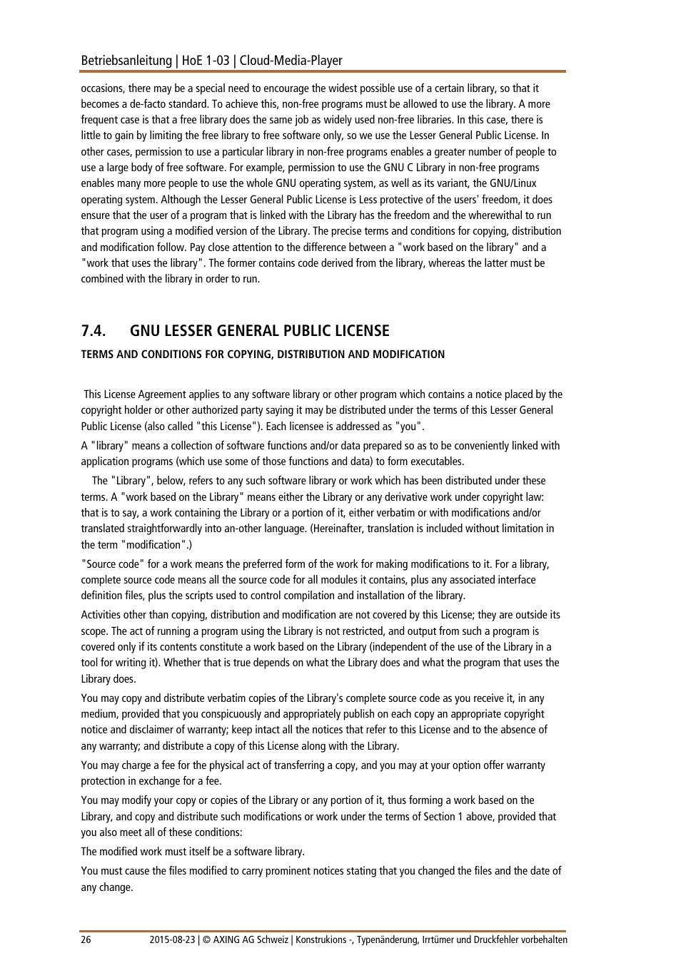 Gnu lesser general public license | AXING HoE 1-03 User Manual | Page 26 / 67