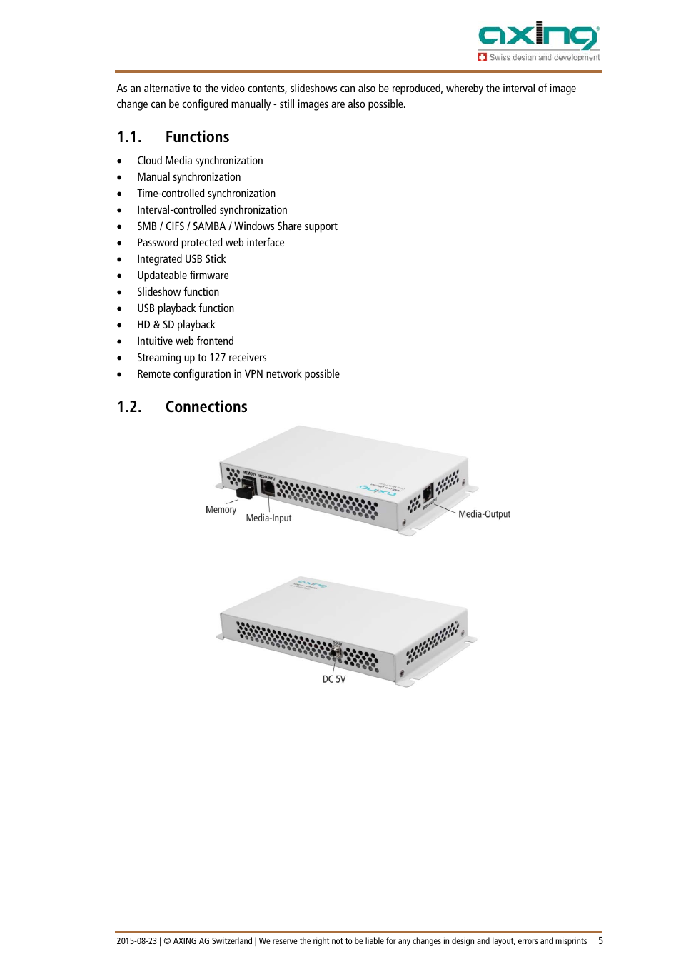 Functions, Connections | AXING HoE 1-03 User Manual | Page 39 / 67