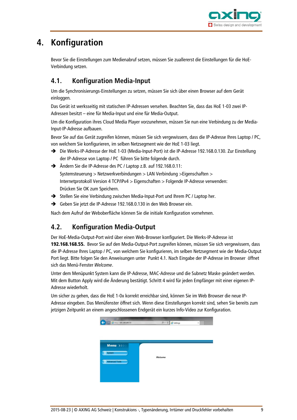 Konfiguration, Konfiguration media-input, Konfiguration media-output | AXING HoE 1-03 User Manual | Page 9 / 67