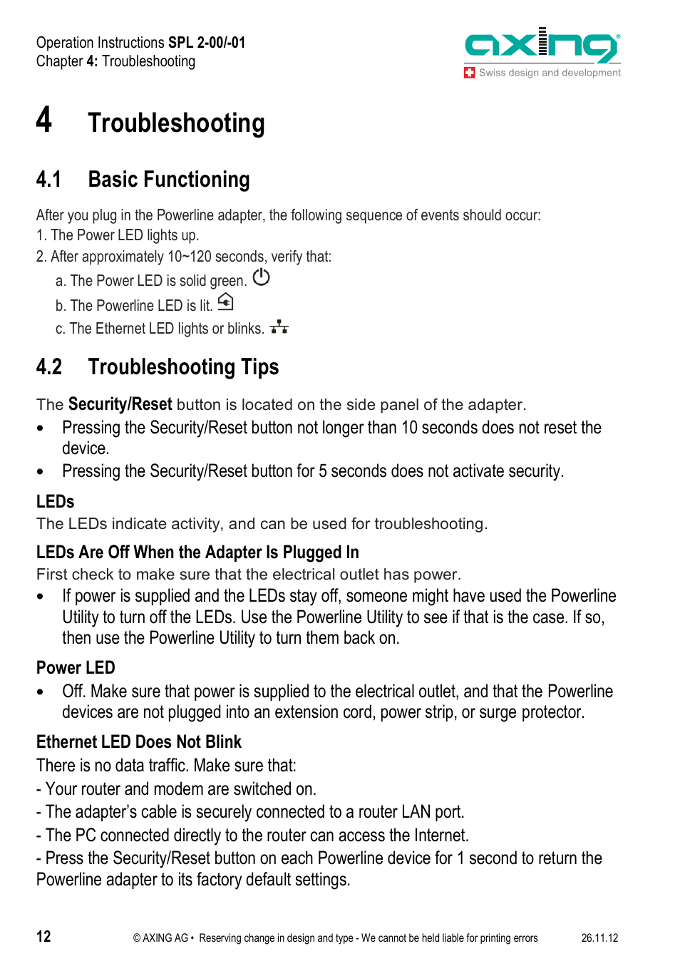 Troubleshooting, 1 basic functioning, 2 troubleshooting tips | AXING SPL 2-00 User Manual | Page 12 / 16