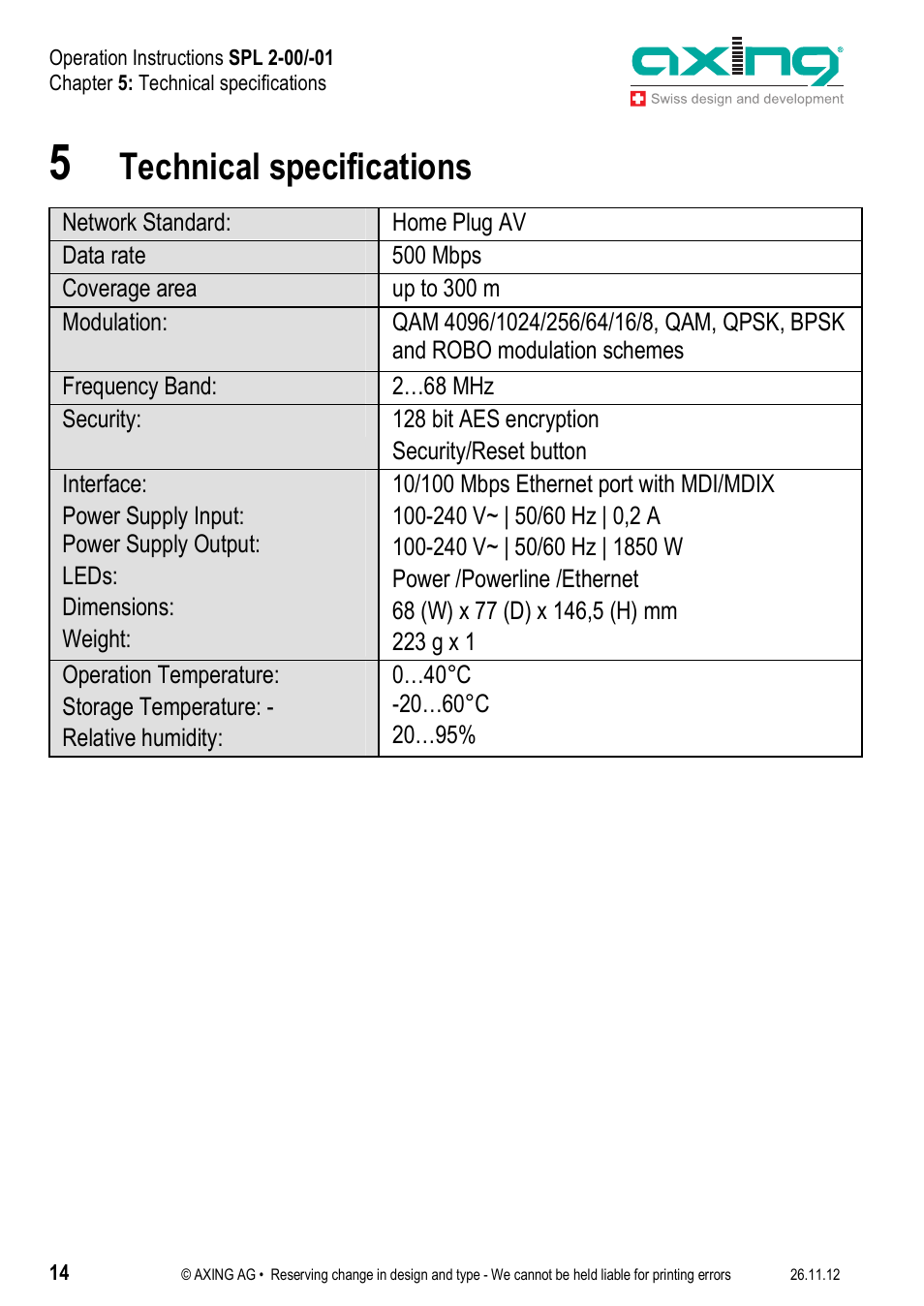 Technical specifications | AXING SPL 2-00 User Manual | Page 14 / 16