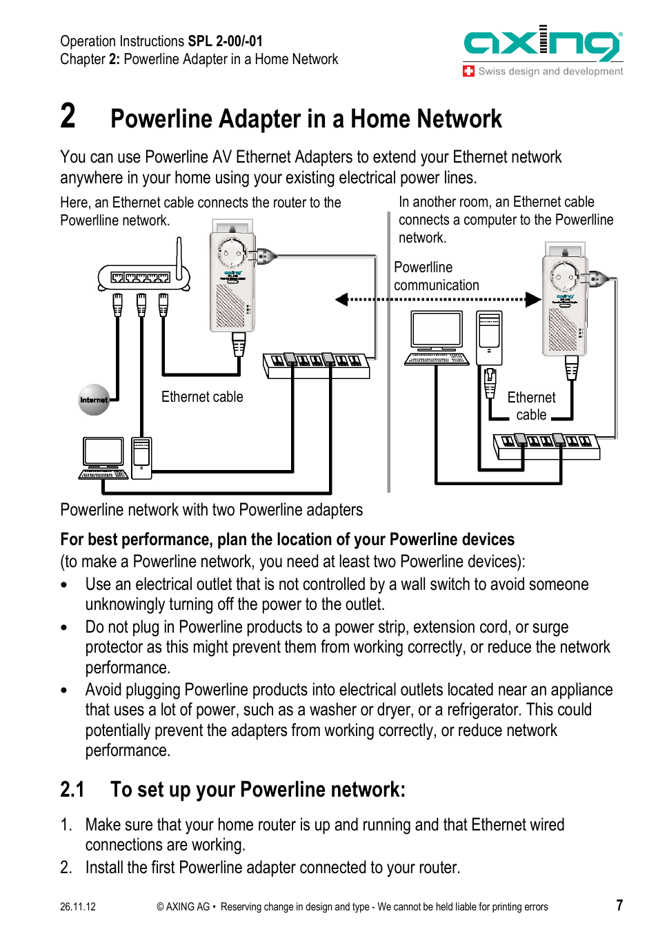 Powerline adapter in a home network, 1 to set up your powerline network | AXING SPL 2-00 User Manual | Page 7 / 16