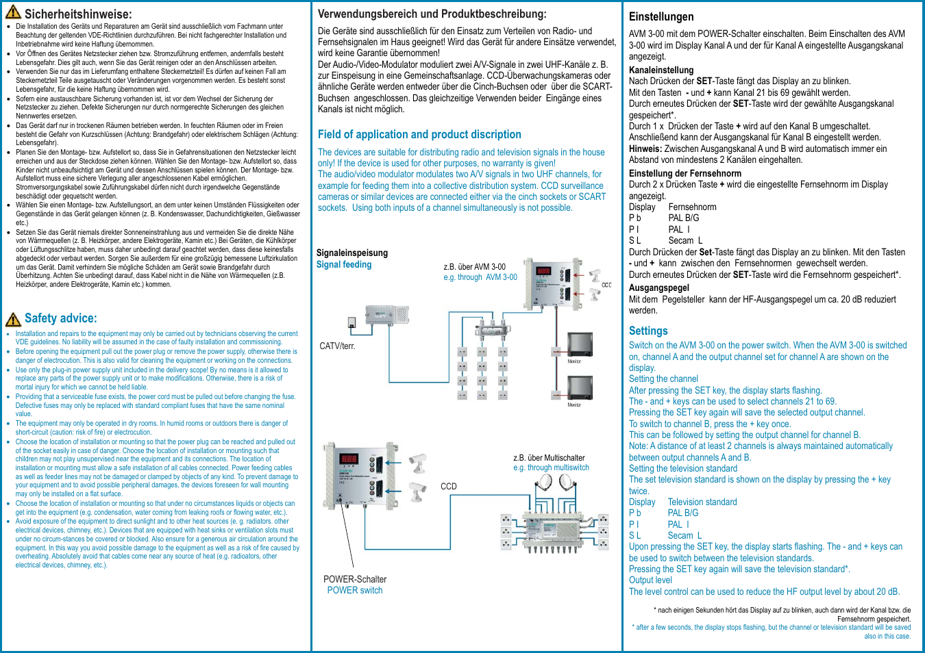 Sicherheitshinweise, Safety advice | AXING AVM 3-00 User Manual | Page 2 / 4
