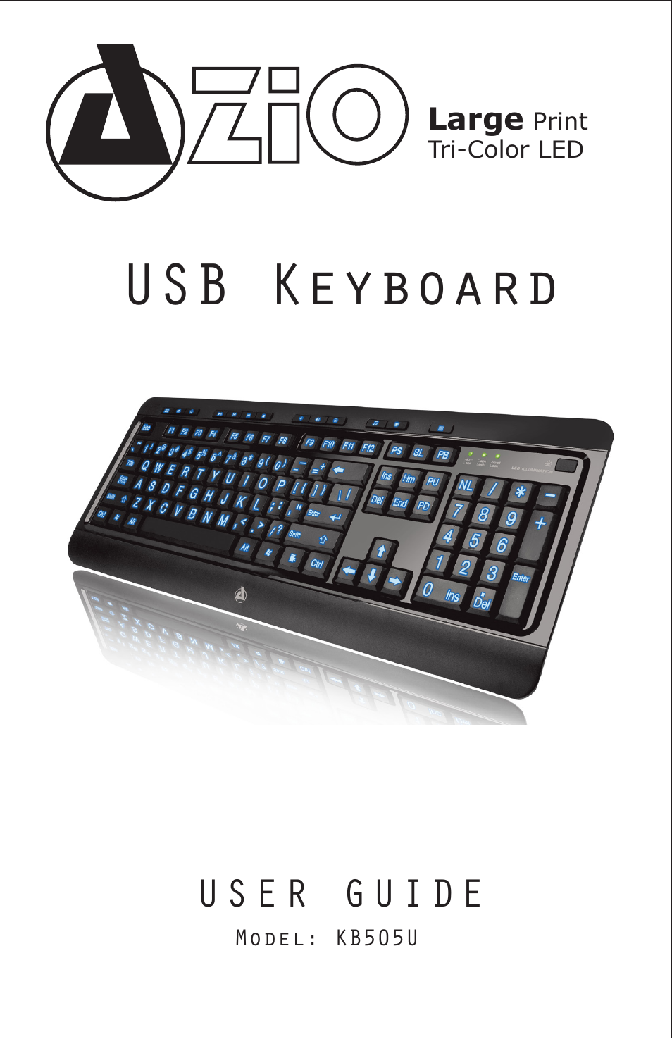 Azio Large Print 3 Color Backlit Keyboard (KB505U) User Manual | 4 pages