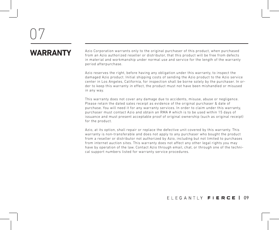 Warranty | Azio MGK1 RGB Backlit Mechanical Gaming Keyboard (MGK1-RGB) User Manual | Page 11 / 16