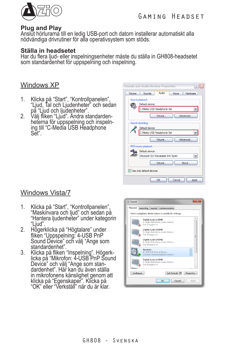 Gaming headset | Azio Levetron GH808 USB Gaming Headset (GH808) User Manual | Page 27 / 30