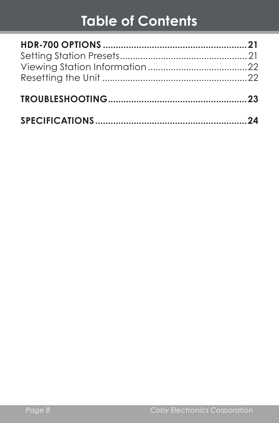 COBY HDR-700 User Manual | Page 8 / 28