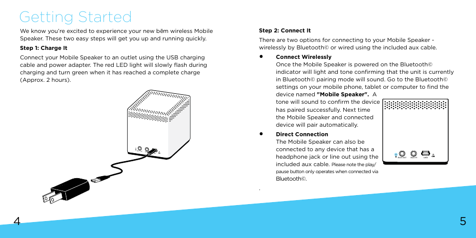 Getting started | Bem Wireless Mobile Speaker User Manual | Page 3 / 9