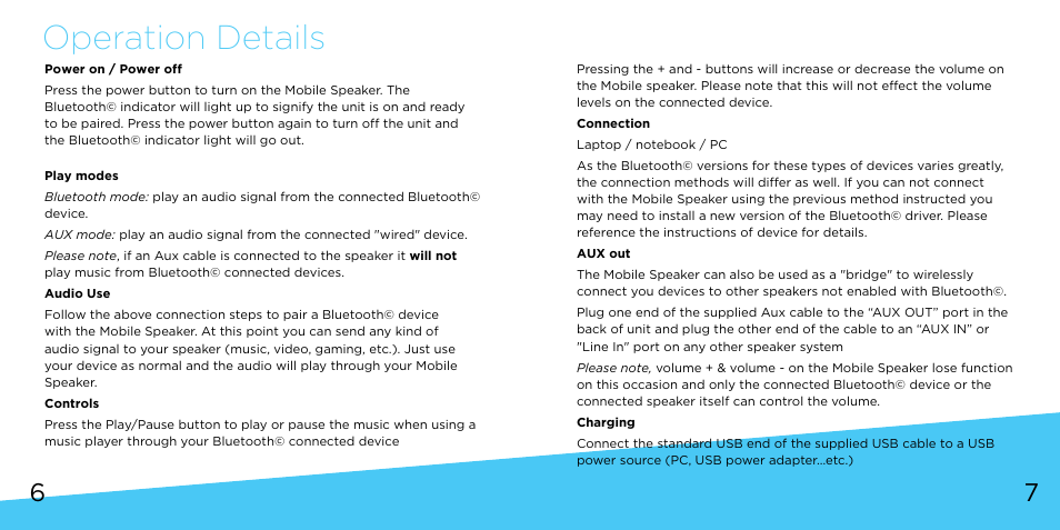 Operation details | Bem Wireless Mobile Speaker User Manual | Page 4 / 9