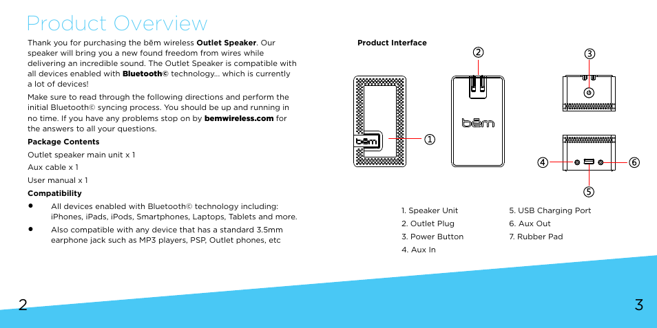 Product overview | Bem Wireless Outlet Speaker User Manual | Page 2 / 9