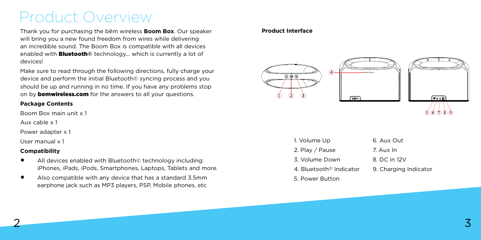 Product overview | Bem Wireless Boom Box User Manual | Page 2 / 9