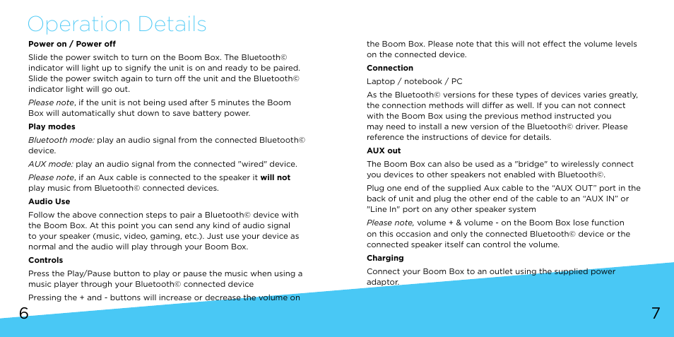 Operation details | Bem Wireless Boom Box User Manual | Page 4 / 9