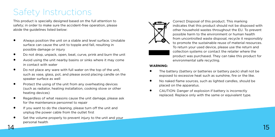 Safety instructions | Bem Wireless Boom Box User Manual | Page 8 / 9