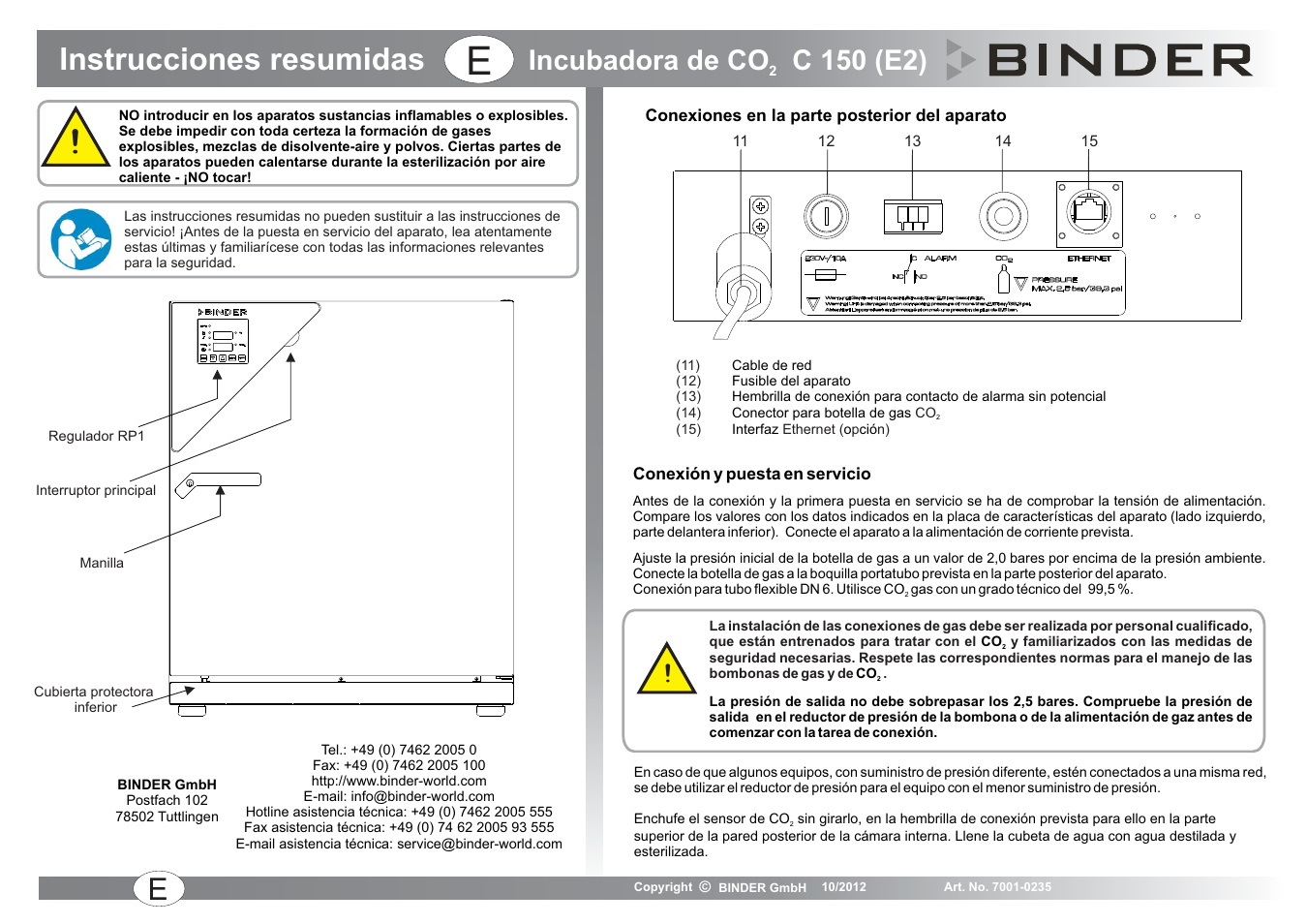 Instrucciones resumidas, Incubadora de co c 150 (e2) | BINDER C 150 User Manual | Page 13 / 20