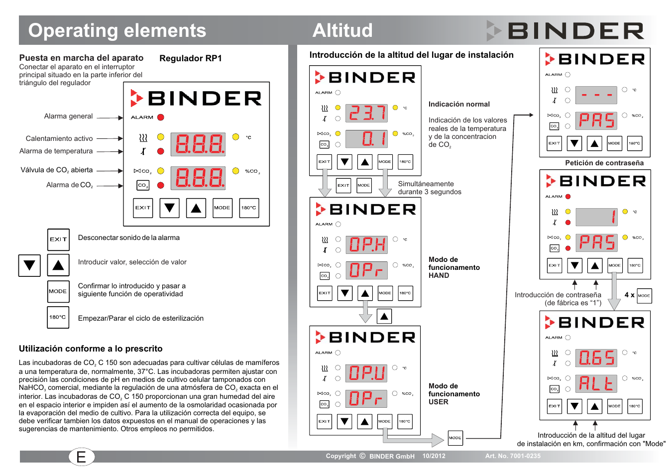Operating elements altitud | BINDER C 150 User Manual | Page 14 / 20