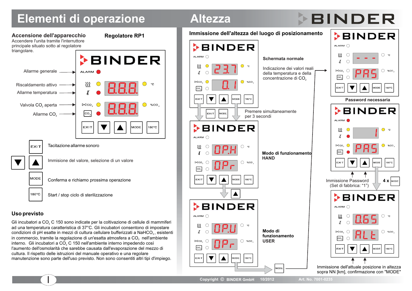 Elementi di operazione altezza | BINDER C 150 User Manual | Page 18 / 20