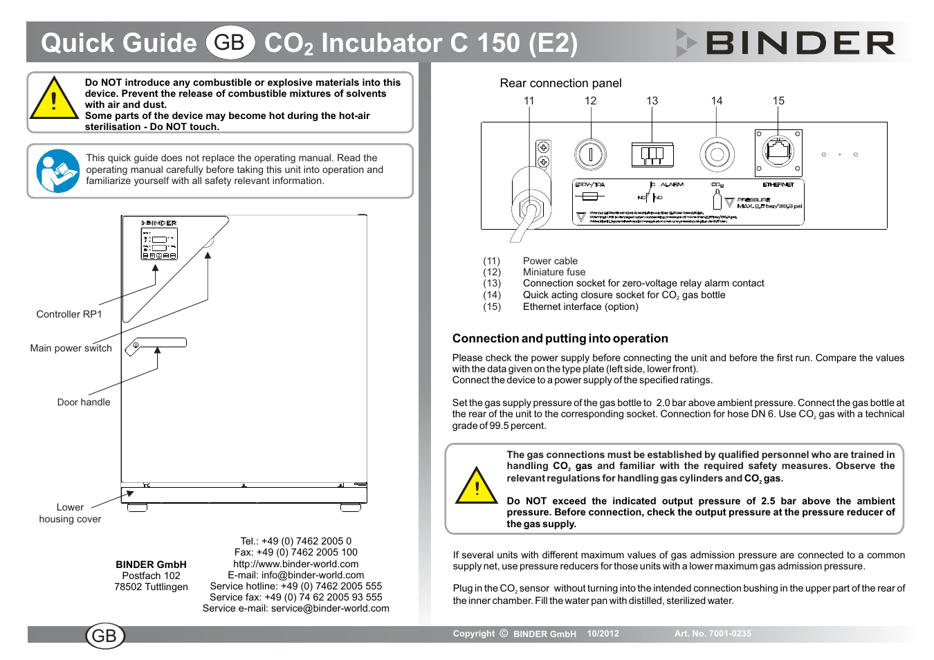Quick guide co incubator c 150 (e2) | BINDER C 150 User Manual | Page 5 / 20