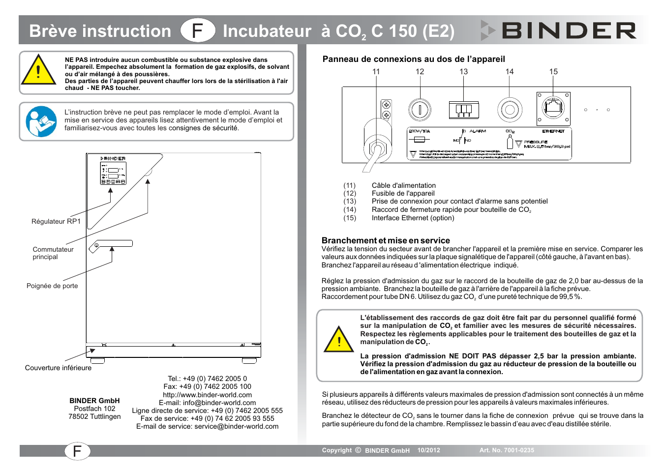 Brève instruction incubateur à co c 150 (e2) | BINDER C 150 User Manual | Page 9 / 20