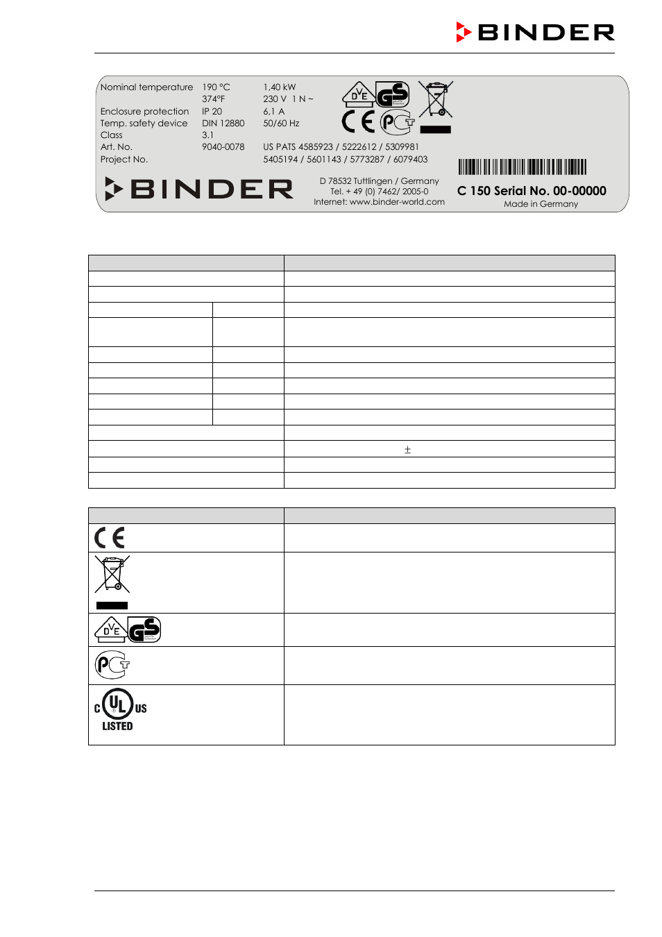 BINDER C 150 User Manual | Page 13 / 90