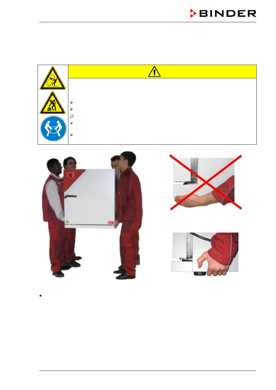 Caution, 2 guidelines for safe lifting and transportation | BINDER C 150 User Manual | Page 21 / 90